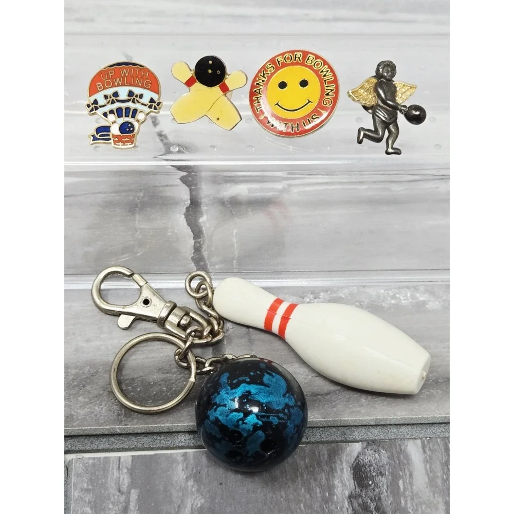 VINTAGE Bowling Lapel Pins Lot‎ Of 4 And Keychain Enamel Retro